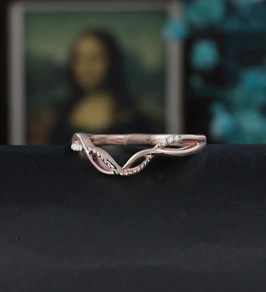 Unique Curved Wedding Bnad Solid Gold  Moissanite Matching Band Diamond Wedding Ring Anniversary Bridal Ring For Her