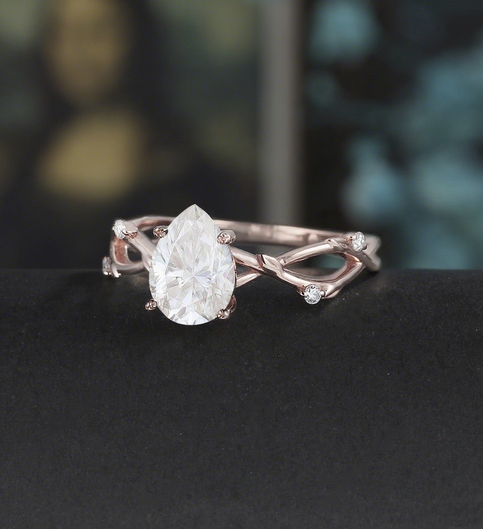 Pear Shaped Moissanite Engagement Ring Solid Gold Ring Anniversary Diamond Wedding Ring Vintage Ring Unique Bridal Ring For Her - ULRICARING