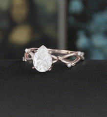 Pear Shaped Moissanite Engagement Ring Solid Gold Ring Anniversary Diamond Wedding Ring Vintage Ring Unique Bridal Ring For Her - ULRICARING