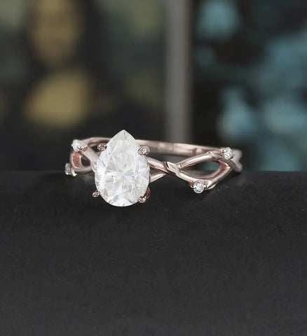 Pear Shaped Moissanite Engagement Ring Solid Gold Ring Anniversary Diamond Wedding Ring Vintage Ring Unique Bridal Ring For Her