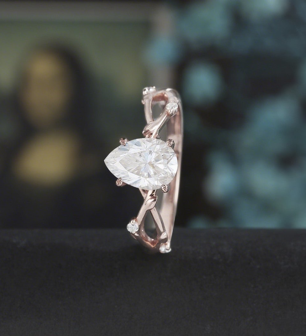 Pear Shaped Moissanite Engagement Ring Solid Gold Ring Anniversary Diamond Wedding Ring Vintage Ring Unique Bridal Ring For Her - ULRICARING