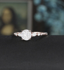 Round Cut Moissanite Engagement Ring Pear Shaped Diamond Wedding Ring Vintage Rose Gold Bridal Ring Promise Anniversary Ring Gift for Her - ULRICARING