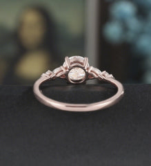 Round Cut Moissanite Engagement Ring Pear Shaped Diamond Wedding Ring Vintage Rose Gold Bridal Ring Promise Anniversary Ring Gift for Her - ULRICARING