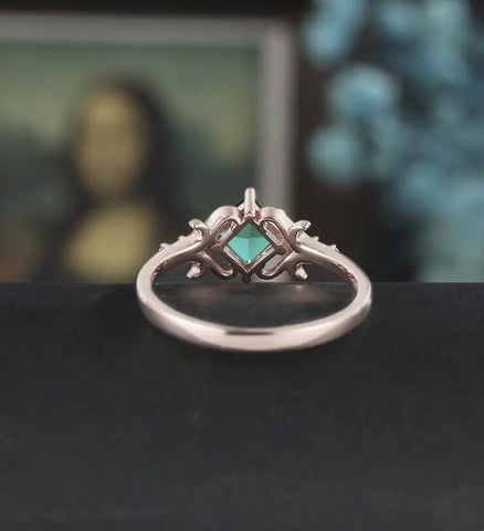 Princess Cut Lab Emerald Engagement Ring Art Deco Moissanite Anniversary Ring Prong Set Diamond Wedding Ring Solid Gold Vintage Ring Unique Bridal promise Ring For Women