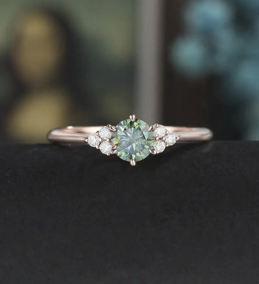5mm Round Cut Green Moissanite Engagement Ring Unique White Gold Wedding Ring Vintage Promise Diamond Ring Anniversary Bridal Ring Women