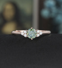 5mm Round Cut Green Moissanite Engagement Ring Unique White Gold Wedding Ring Vintage Promise Diamond Ring Anniversary Bridal Ring Women