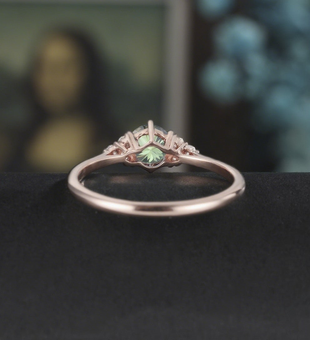 5mm Round Cut Green Moissanite Engagement Ring Unique White Gold Wedding Ring Vintage Promise Diamond Ring Anniversary Bridal Ring Women