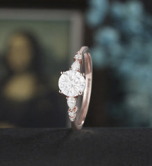 Round Cut Moissanite Engagement Ring Pear Shaped Diamond Wedding Ring Vintage Rose Gold Bridal Ring Promise Anniversary Ring Gift for Her - ULRICARING