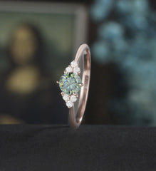 5mm Round Cut Green Moissanite Engagement Ring Unique White Gold Wedding Ring Vintage Promise Diamond Ring Anniversary Bridal Ring Women