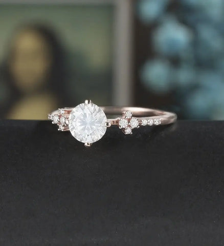 6mm Round Cut Moissanite Engagement Ring Unique Diamond Cluster Wedding Ring Women Vintage Rose Gold Bridal Ring Promise Anniversary Wedding Ring