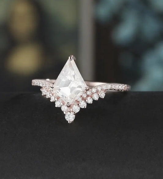 Kite Moissanite Engagement Ring Solid Gold Anniversary Ring Diamond Wedding Ring rose white yellow gold Promise Ring Unique Bridal promise Ring