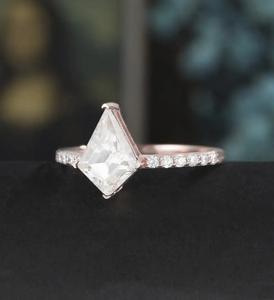 Kite Cut Moissanite Engagement Ring 10K/14K/18K Solid Gold Diamond Wedding Ring ROSE WHITE YELLOW gold Promise Anniversary Bridal Ring