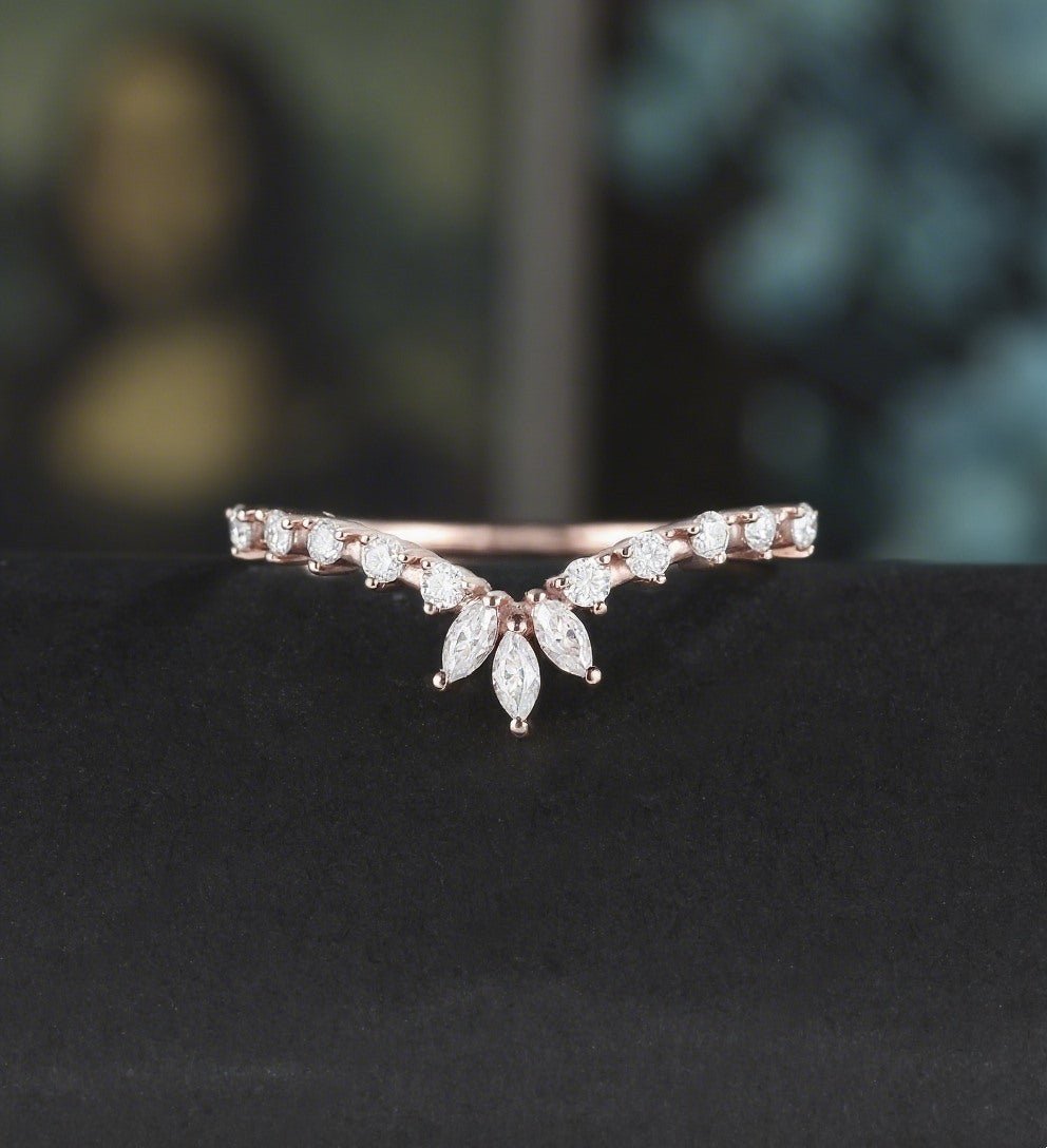 Marquise Moissanite Wedding Bnad Solid Gold Diamond Ring Anniversary Wedding Ring Promise Bridal Ring For Her - ULRICARING