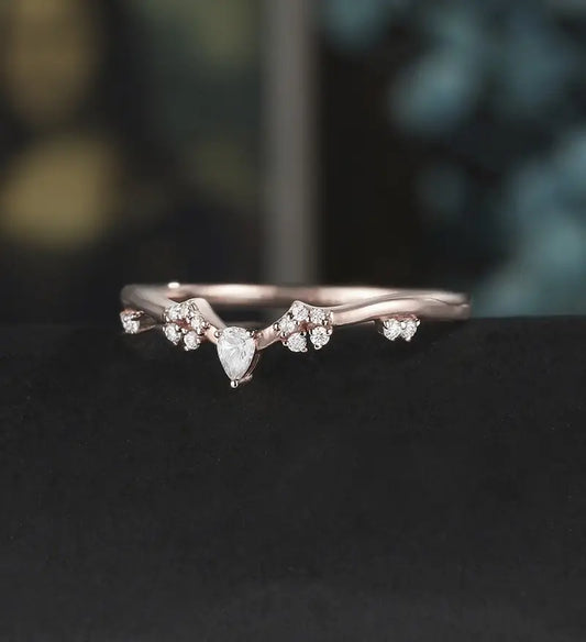 Curved Moissanite Wedding Bnad Solid Gold Marquise Matching Band Diamond Wedding Ring Anniversary Bridal Ring For Her