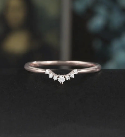 Moissanite Diamond Wedding Bnad Solid Gold Matching Band Marquise Lab Diamond Curved Ring Anniversary Bridal Ring For Her