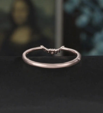 Moissanite Diamond Wedding Bnad Solid Gold Matching Band Marquise Lab Diamond Curved Ring Anniversary Bridal Ring For Her