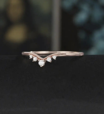 Round Moissanite Wedding Band Diamond Matching Bnad Vintage Solid Gold Promise Ring Promise for Her Anniversary Bridal Ring Stacking art deco ring