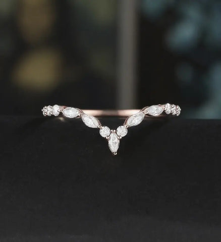 Curved Marquise Moissanite Wedding Bnad Solid Gold Matching Band Diamond Ring Wedding Ring Anniversary Bridal Ring For Her