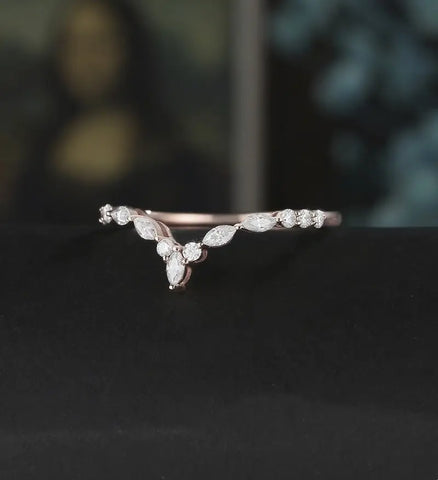 Curved Marquise Moissanite Wedding Bnad Solid Gold Matching Band Diamond Ring Wedding Ring Anniversary Bridal Ring For Her