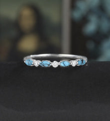 Marquise Cut Turquoise Wedding Band Moissanite Diamond Matching Bnad Vintage December Birthstone 14K/18K Solid Gold Promise Ring Promise for Her Anniversary Bridal Ring Stacking ring