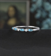 Marquise Cut Turquoise Wedding Band Moissanite Diamond Matching Bnad Vintage December Birthstone 14K/18K Solid Gold Promise Ring Promise for Her Anniversary Bridal Ring Stacking ring