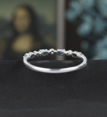 Marquise Cut Turquoise Wedding Band Moissanite Diamond Matching Bnad Vintage December Birthstone 14K/18K Solid Gold Promise Ring Promise for Her Anniversary Bridal Ring Stacking ring