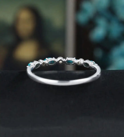 Marquise Cut Turquoise Wedding Band Moissanite Diamond Matching Bnad Vintage December Birthstone 14K/18K Solid Gold Promise Ring Promise for Her Anniversary Bridal Ring Stacking ring