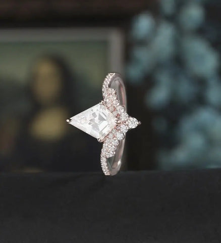 Kite Moissanite Engagement Ring Solid Gold Anniversary Ring Diamond Wedding Ring rose white yellow gold Promise Ring Unique Bridal promise Ring