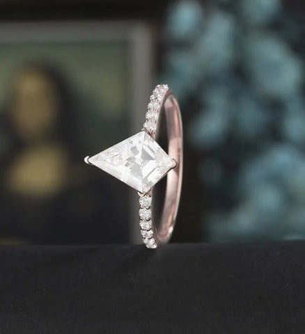 Kite Cut Moissanite Engagement Ring 10K/14K/18K Solid Gold Diamond Wedding Ring ROSE WHITE YELLOW gold Promise Anniversary Bridal Ring