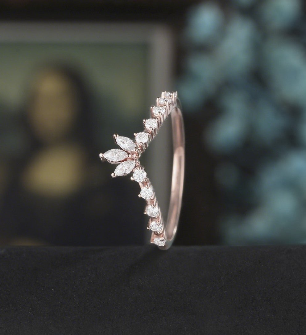 Marquise Moissanite Wedding Bnad Solid Gold Diamond Ring Anniversary Wedding Ring Promise Bridal Ring For Her - ULRICARING