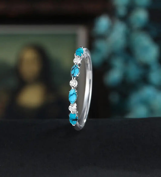 Marquise Cut Turquoise Wedding Band Moissanite Diamond Matching Bnad Vintage December Birthstone 14K/18K Solid Gold Promise Ring Promise for Her Anniversary Bridal Ring Stacking ring