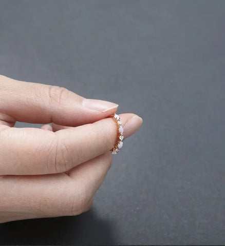 Marquise Cut Opal Wedding Band Half Eternity Moissanite Rose Gold Wedding Ring Unique Diamond Promise Anniversary Bridal Ring Gift for Her