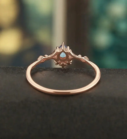 Lab Alexandrite Engagement Ring Pear Shaped Solid Gild Ring Vintage Wedding Ring Bridal Promise Women Ring