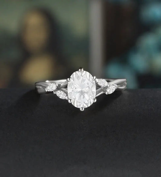 Oval Cut Moissanite Engagement Ring Marquise Monstone Solid Gold Promise Ring Unique Anniversary Diamond Ring Solid Gold Wedding Ring Vintage Bridal promise Ring For Women