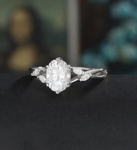 Oval Cut Moissanite Engagement Ring Marquise Monstone Solid Gold Promise Ring Unique Anniversary Diamond Ring Solid Gold Wedding Ring Vintage Bridal promise Ring For Women