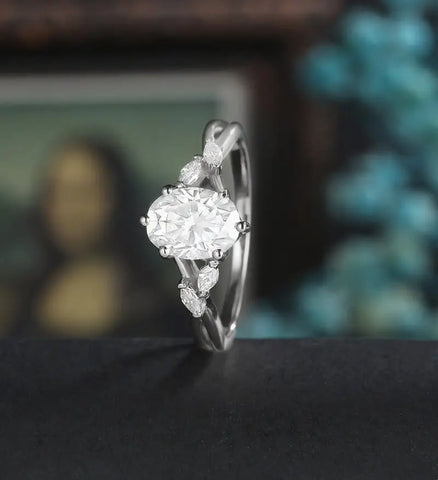 Oval Cut Moissanite Engagement Ring Marquise Monstone Solid Gold Promise Ring Unique Anniversary Diamond Ring Solid Gold Wedding Ring Vintage Bridal promise Ring For Women