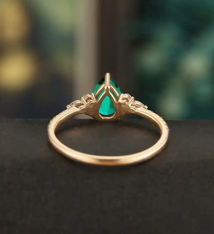 Oval Cut Lab Emerald Ring Vintage Solid Gold Engagement Ring Marquise Cut Moissanite Ring Promise Diamond Wedding Ring Half Eternity Anniversary Ring