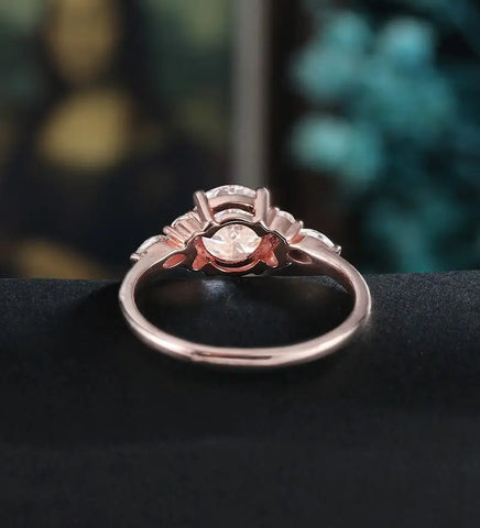 Round Cut Moissanite Engagement Ring Marquise Cut Diamond Ring Vintage Solid Gold Wedding Ring Promise for Her Anniversary Bridal Ring