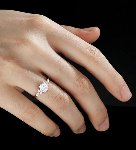 Round Cut Moissanite Engagement Ring Marquise Cut Diamond Ring Vintage Solid Gold Wedding Ring Promise for Her Anniversary Bridal Ring