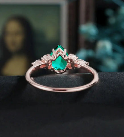Pear Shaped Lab Emerald Engagement Ring White Gold Marquise Cut Moissanite Ring Unique Prong Set Diamond Wedding Ring Promise Anniversary Bridal Ring
