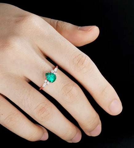 Pear Shaped Lab Emerald Engagement Ring White Gold Marquise Cut Moissanite Ring Unique Prong Set Diamond Wedding Ring Promise Anniversary Bridal Ring