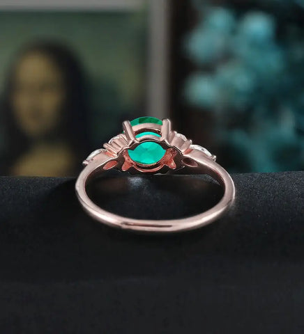 6.5MM Round Lab Emeral Engagement Ring Anniversary Solid Gold Ring Diamond Wedding Ring 18k/14k/10k gold Promise Ring Unique Bridal promise Ring For Her