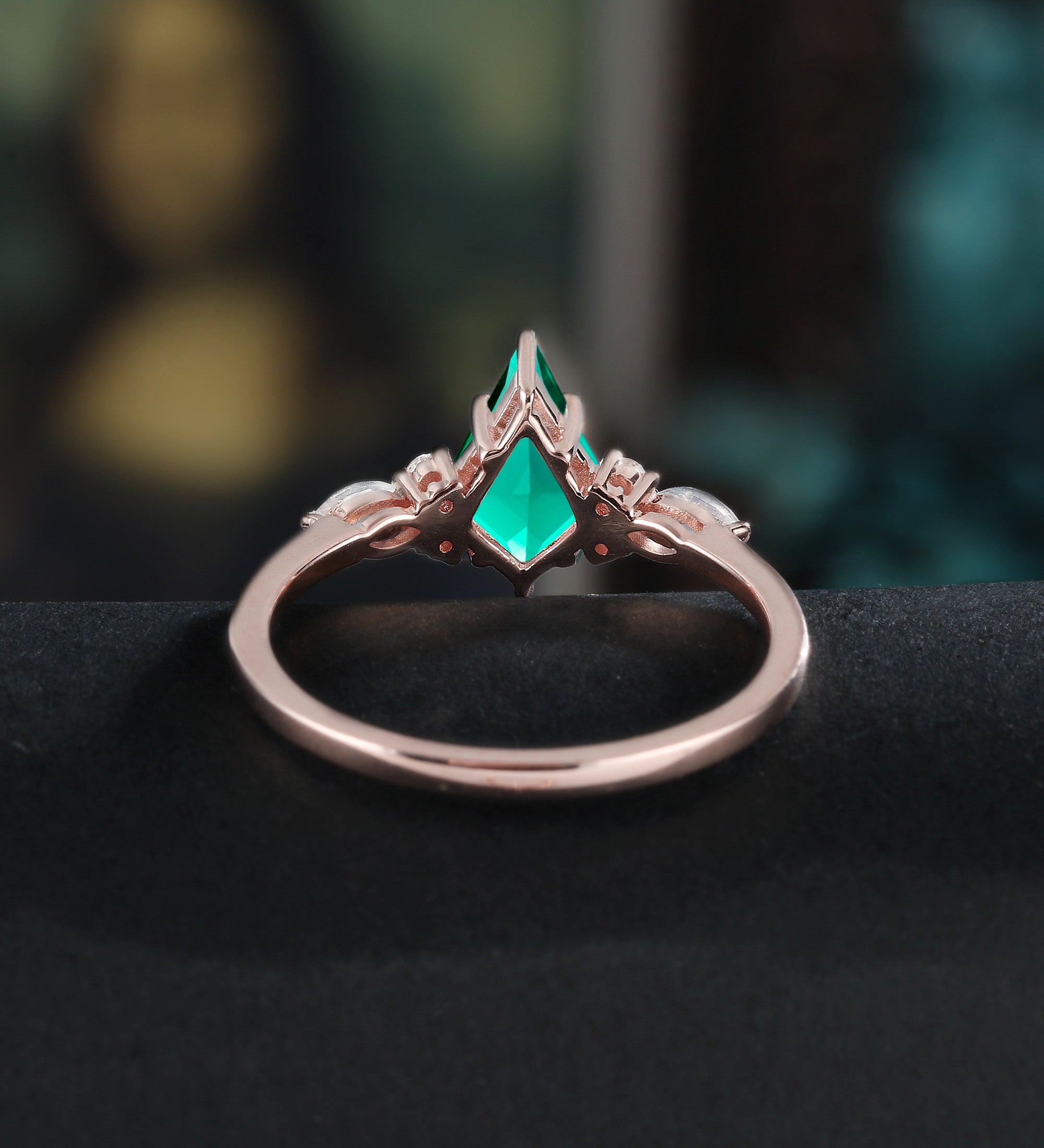 Kite Cut Lab Emerald Engagement Ring Monstone Solid Gold Promise Ring Anniversary Diamond Wedding Ring Solid Gold Vintage Ring Unique Bridal promise Ring For Women
