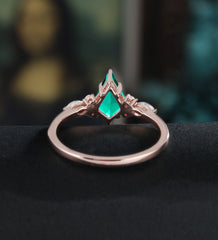 Kite Cut Lab Emerald Engagement Ring Monstone Solid Gold Promise Ring Anniversary Diamond Wedding Ring Solid Gold Vintage Ring Unique Bridal promise Ring For Women