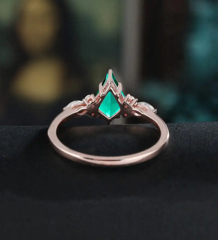 Kite Cut Lab Emerald Engagement Ring Monstone Solid Gold Promise Ring Anniversary Diamond Wedding Ring Solid Gold Vintage Ring Unique Bridal promise Ring For Women