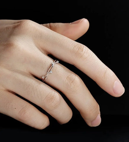 Solid Gold Moissanite Wedding Band Half Eternity Diamond Branch Twig White Gold Wedding Ring Unique Natural Inspired Stacking Ring Promise Anniversary Bridal Ring