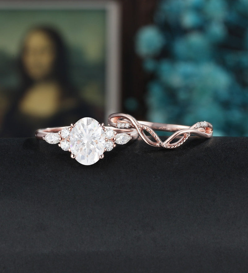 Oval Cut Moissanite Bridal Set Engagement Ring Set Vintage Bridal Set Anniversary Diamond Wedding Ring Solid Gold Promise Ring For Women - ULRICARING