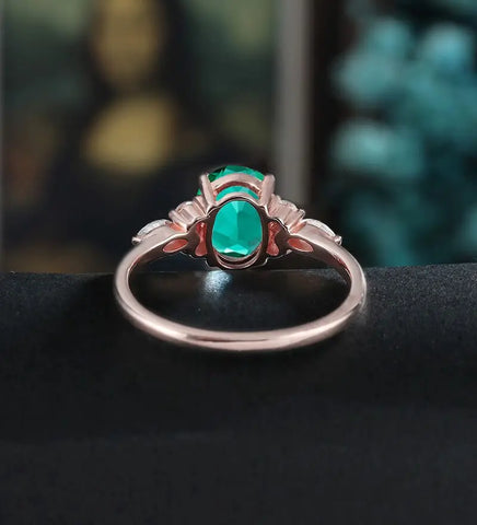 14K/18K Solid Gold Emerald Engagement Ring Oval Lab Emerald Promise Ring Anniversary Moissanite Diamond Wedding Ring Vintage Bridal Ring For Her