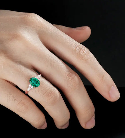14K/18K Solid Gold Emerald Engagement Ring Oval Lab Emerald Promise Ring Anniversary Moissanite Diamond Wedding Ring Vintage Bridal Ring For Her