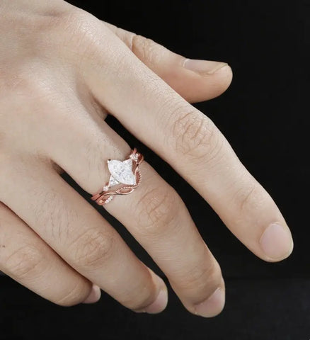 Marquise Cut Moissanite Ring Set Solid Gold Engagement bridal set Moissanite Bridal Set Anniversary Diamond Wedding Ring Anniversary Promise Ring For Women